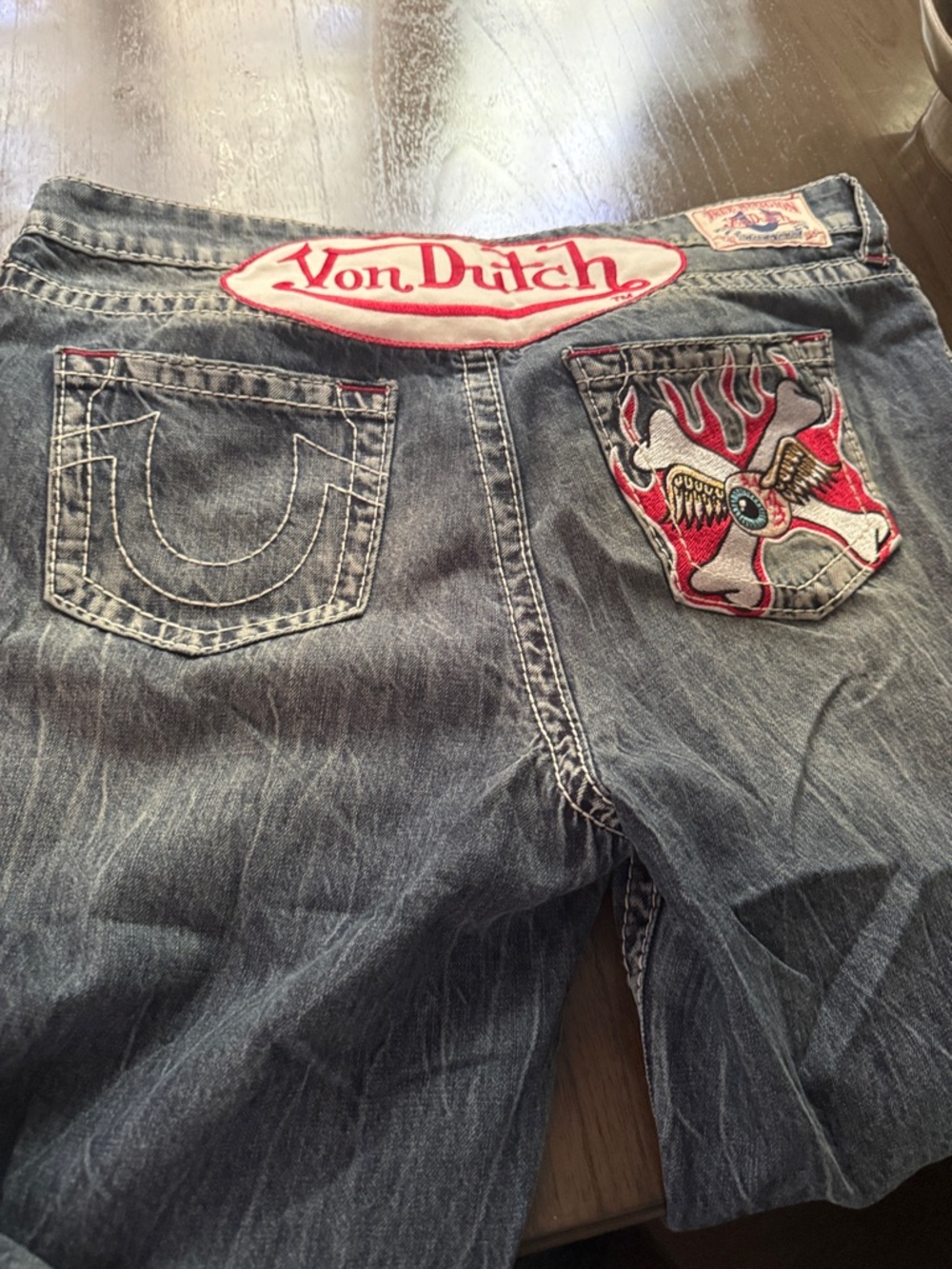 True Religion/ Von Dutch Blue Denim Jeans with Red and White Patch